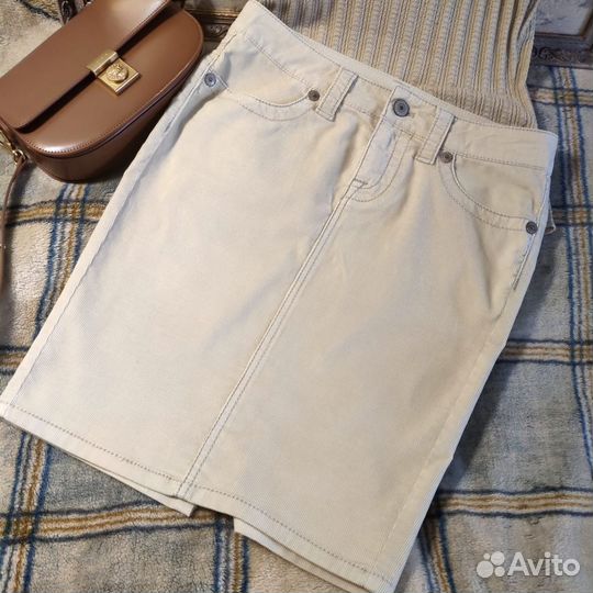 Джинсовая юбка бежевая размер 42