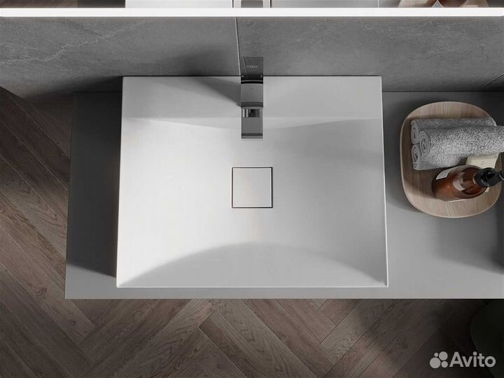 Накладная раковина Mexen poli 60см литой мрамор 1 отверстие белый