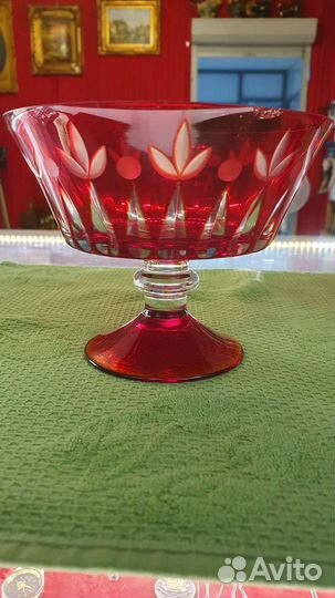 Пара конфетниц, рубиновая хрусталь