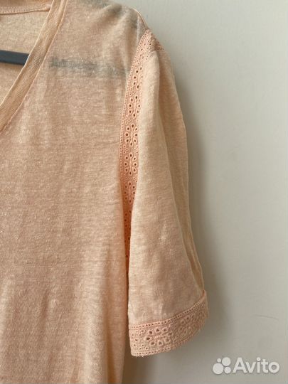 Футболка женская льняная персикового цвета 46-48