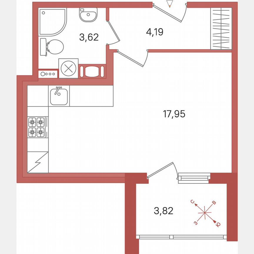 Квартира-студия, 27,7 м², 3/5 эт.