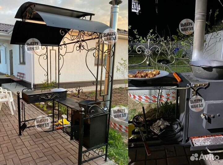 Мангал с крышей и печью под казан