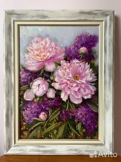 Картина маслом Букет с Пионами и Сиренью