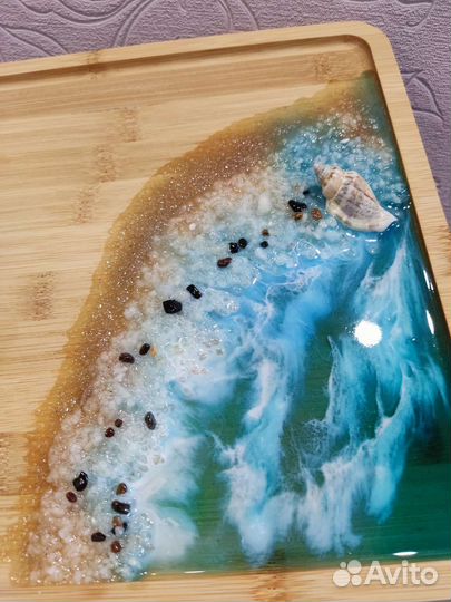 Поднос с морем, эпоксидная смола