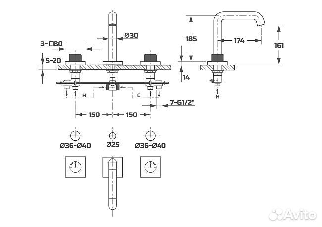 PL13101-9 смеситель для раковины встраиваемый