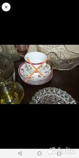 Хрусталь СССР и чайные чашки и блюдца не СССР