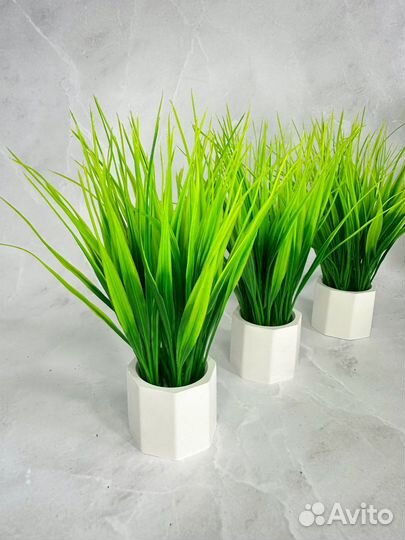 Осока в кашпо/ Искуственная зелень/ набор из 3х