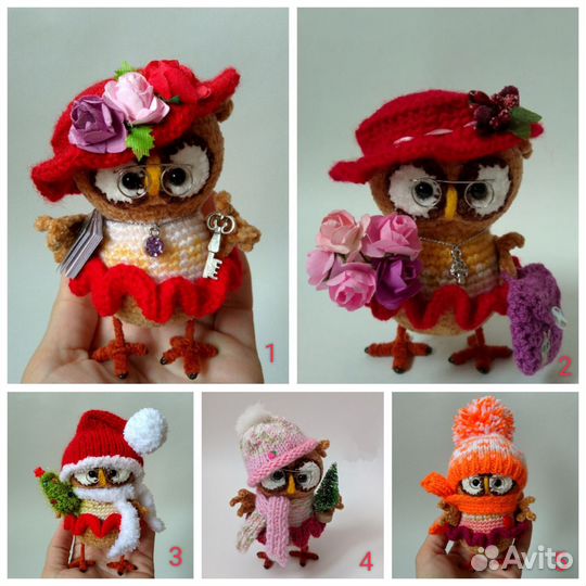 Совушки вязаные бархатные сувенир