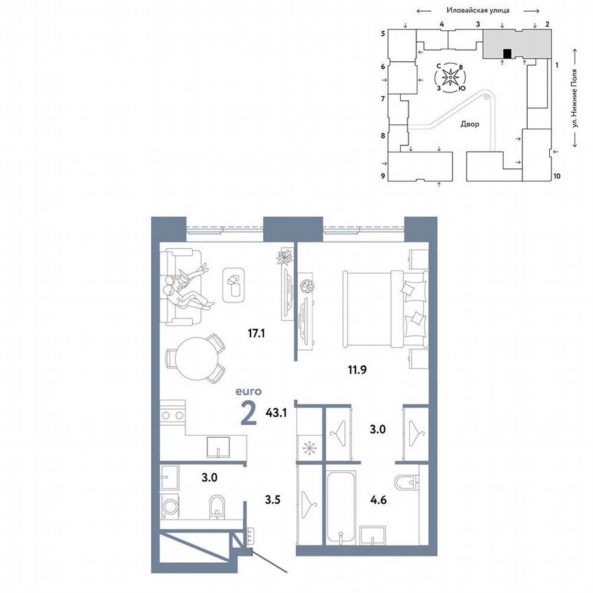 1-к. квартира, 43,1 м², 30/38 эт.