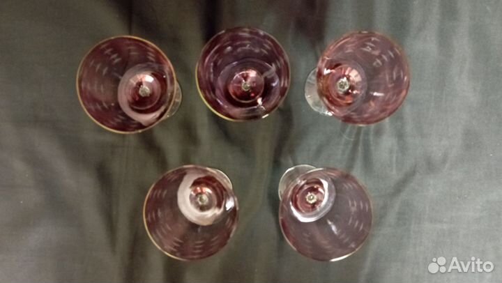 Фужеры с насечками рюмки марганцевое стекло СССР
