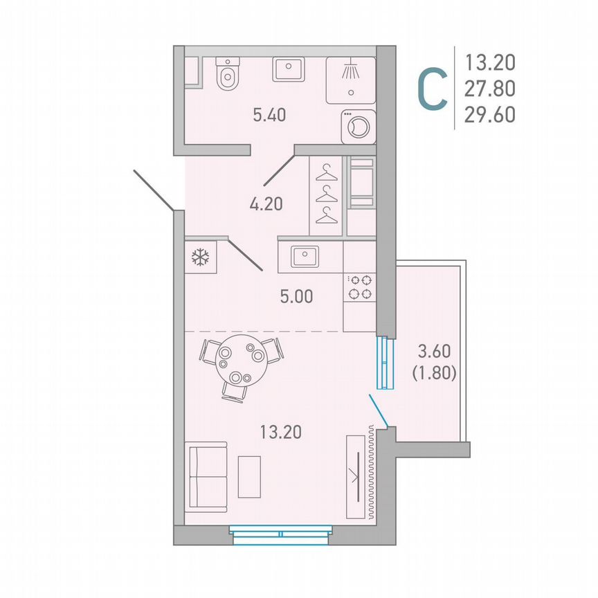 Квартира-студия, 29,6 м², 3/17 эт.