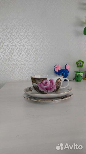 Чайный сервиз лфз СССР Роза в вечернем саду Трио