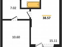 1-к. квартира, 38,6 м², 2/24 эт.