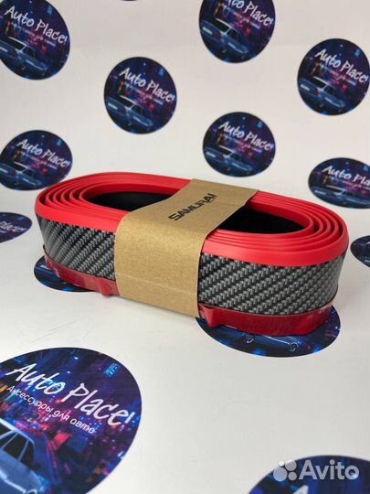 Губа на бампер samurai карбон с красным кантом