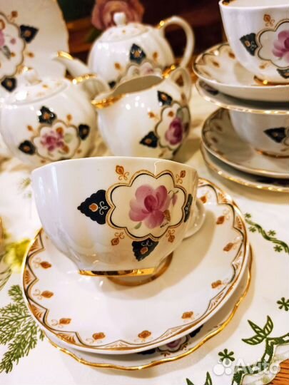 Сервиз фарфор чайный Роза в ромбе лфз