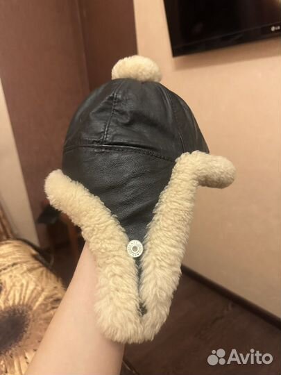 Шапка-ушанка взрослая USA кожаная с мехом
