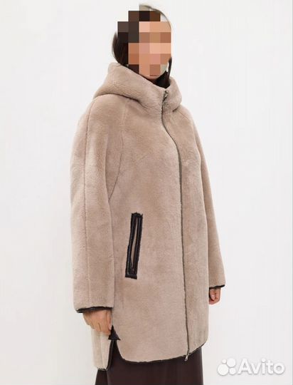 Двухсторонняя шуба дублёнка удлиненная с капюшоном