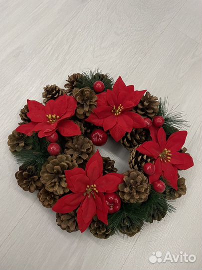 Рождественский венок на дверь и стол для интерьера