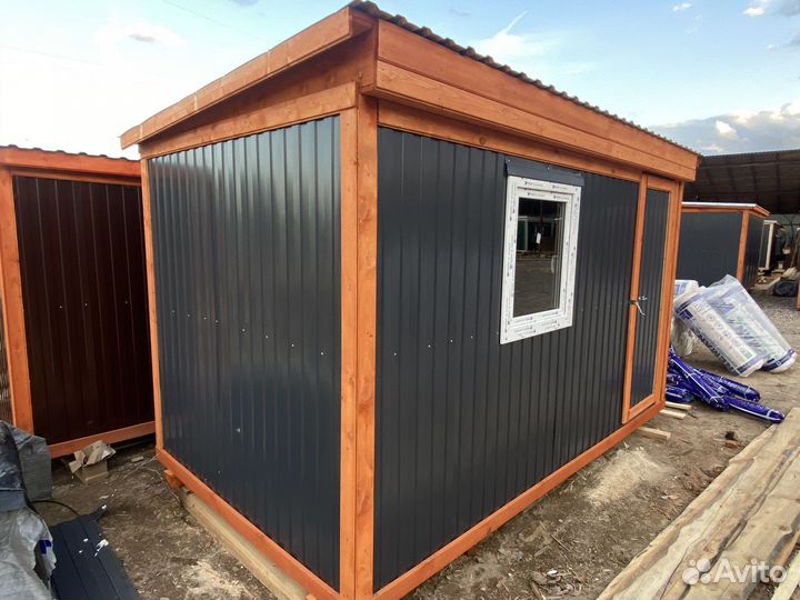 Бытовка 4м темно серая окна пвх