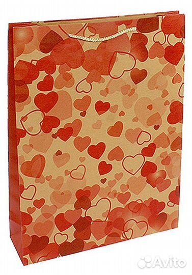 Сумка крафт эко, 45x33x10 см,сердца