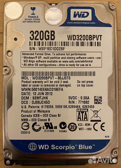 Жесткий диск WD Scorpio Blue WD3200bpvt 320 гб