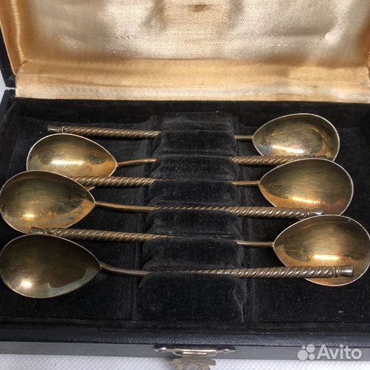 Набор чайных ложек 6 шт серебро позолота