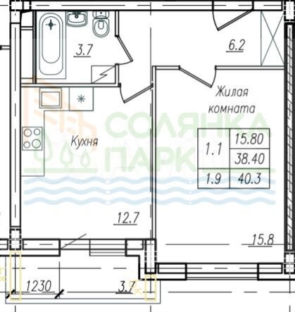 1-к. квартира, 40,3 м², 5/10 эт.