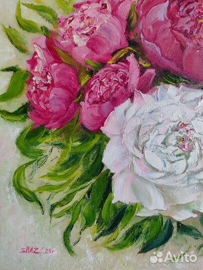 Картина маслом на холсте пионы ручная работа