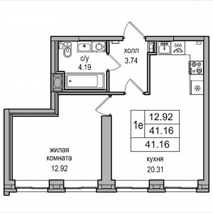 1-к. квартира, 40,9 м², 1/27 эт.