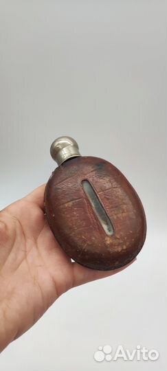 Фляга фляжка серебрение стекло, кожа, 50 ml Англия