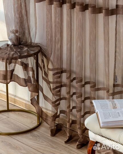 Крупная сетка тюль Фрида Капучино