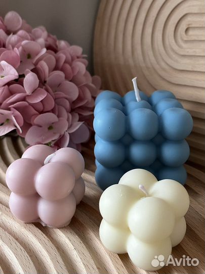 Свеча куб бабл ручной работы