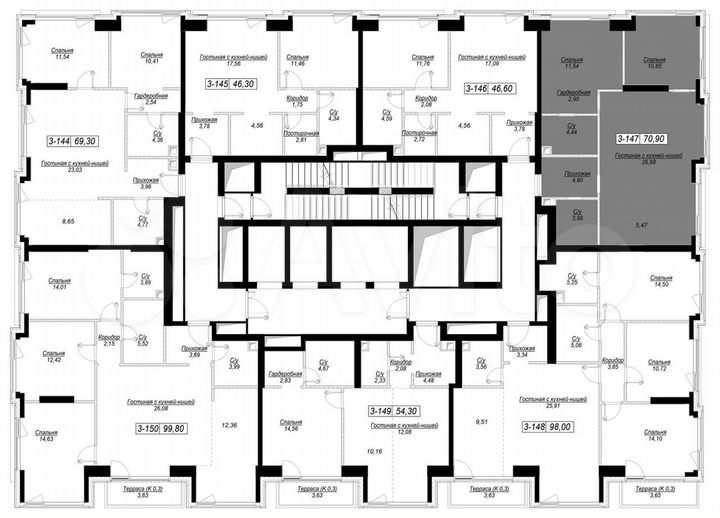 2-к. квартира, 70,9 м², 20/41 эт.