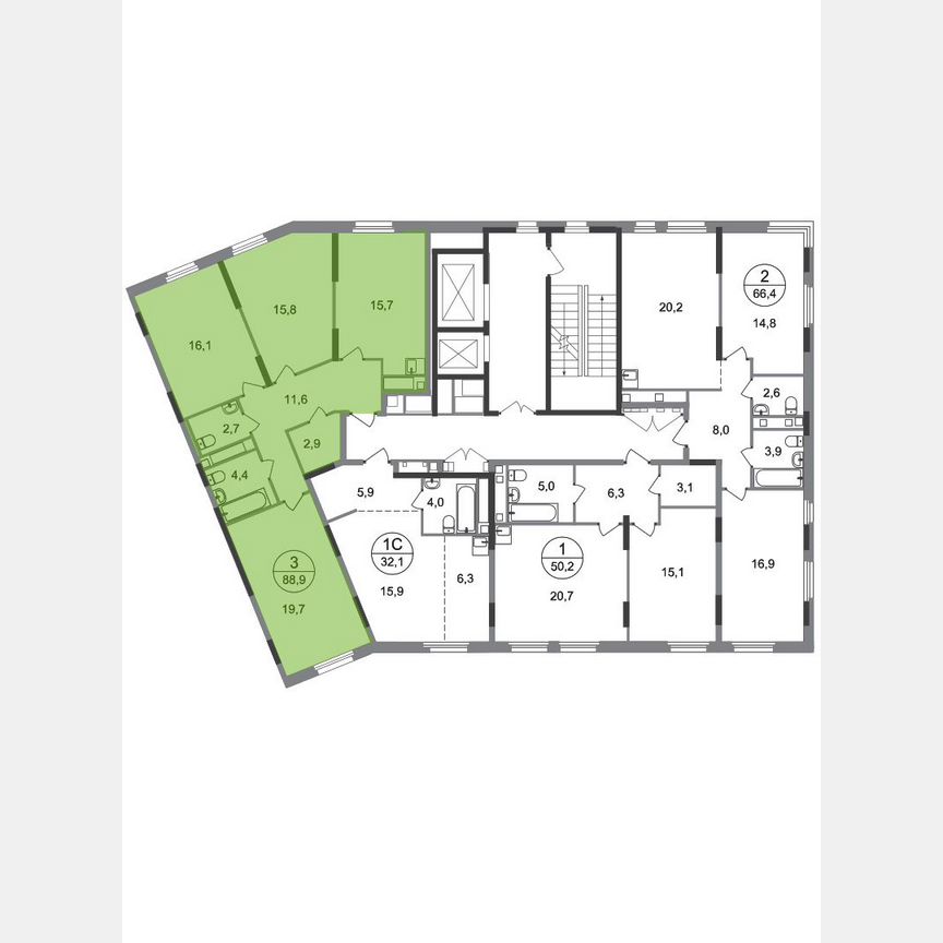 3-к. квартира, 88,9 м², 16/17 эт.