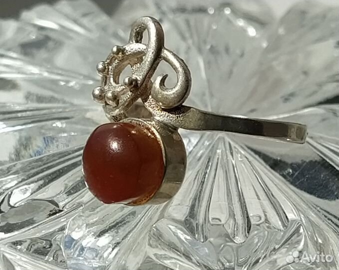 Кольцо серебро СССР 925 проба звезда янтарь