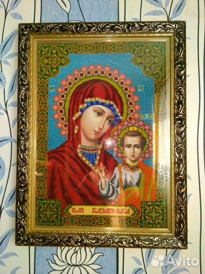 Икона Богородица Казанская бисером размер в рамке