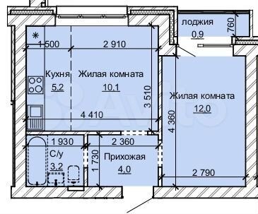 2-к. квартира, 35,4 м², 1/10 эт.