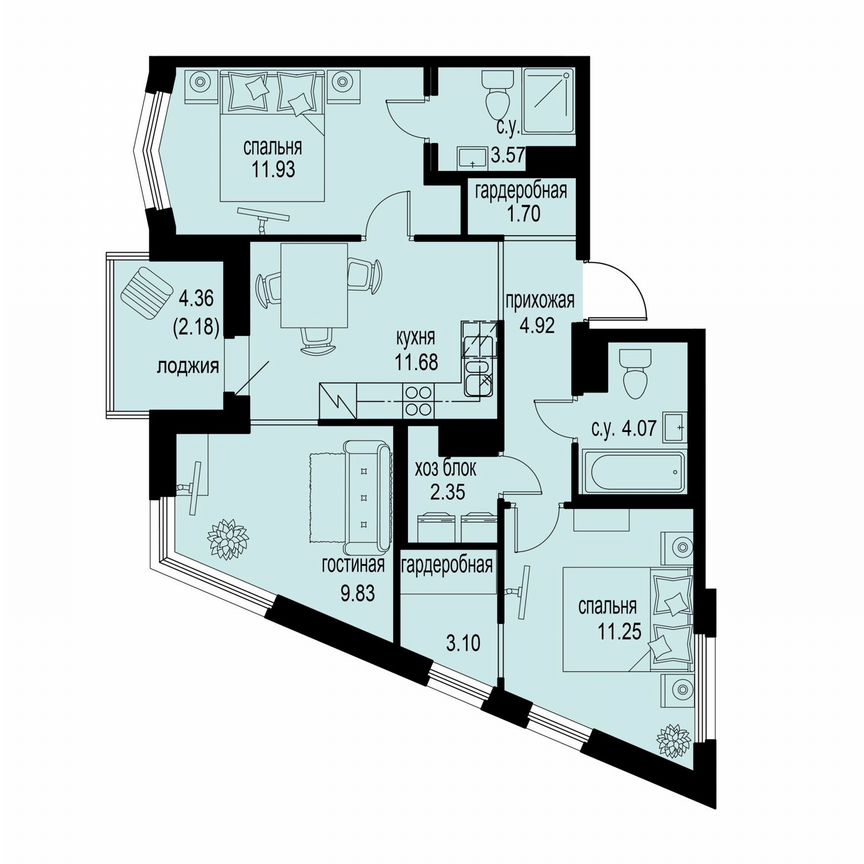 3-к. квартира, 66,6 м², 9/12 эт.