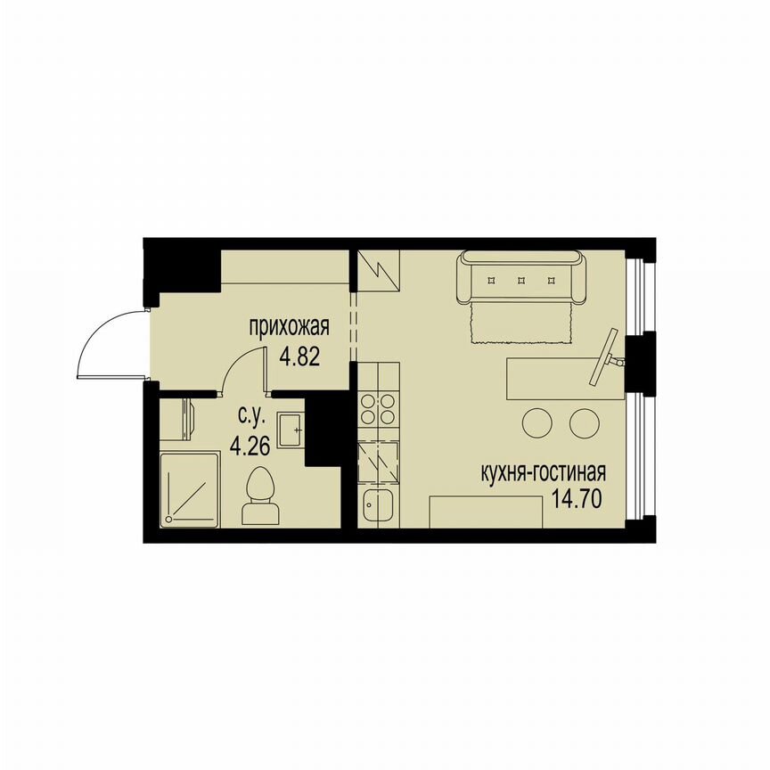 Квартира-студия, 23,8 м², 3/12 эт.