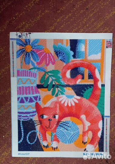 Картина алмазной обработки Котейка