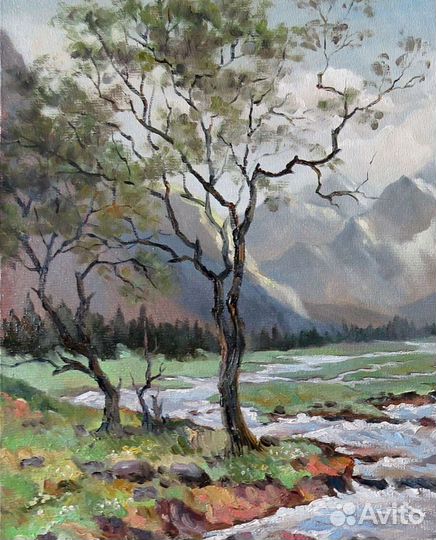 Картина горный пейзаж. Холст, масло