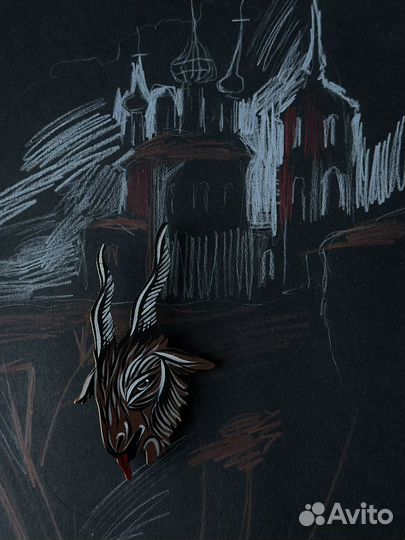 Козлик брошь ручная роспись