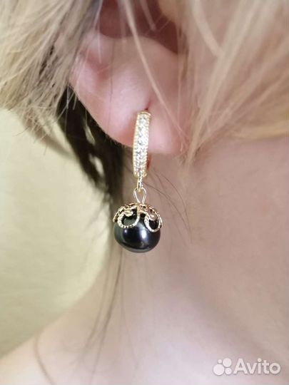 Серьги и кулон из натурального жемчуга, листайте