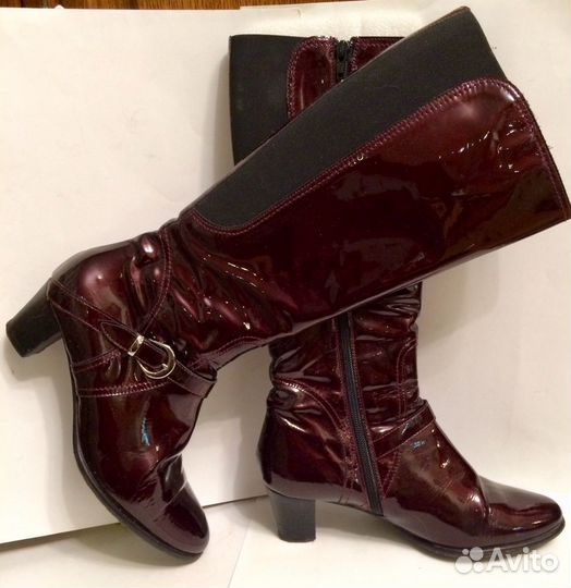 Сапоги бордовые Vero Cuoio, лаковые кожаные