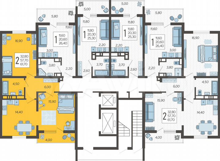 2-к. квартира, 61,7 м², 10/10 эт.