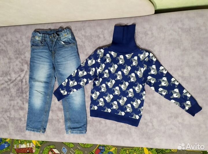 Вещи пакетом 104 110 джинсы, свитер