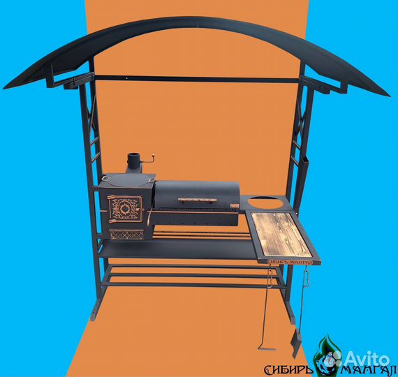 Мангал «Сибиряк» с крышей и печью для казана