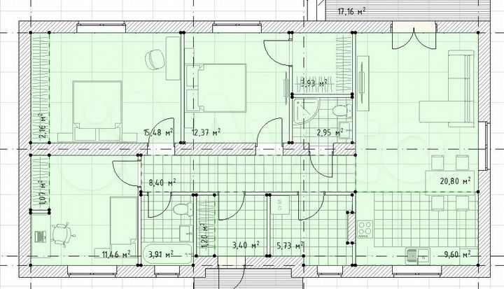 Коттедж 128 м² на участке 8 сот.