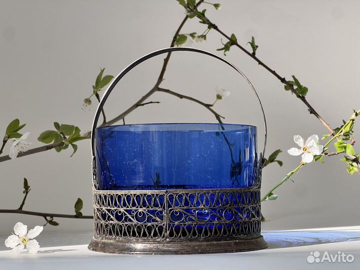 Сахарница СССР синее стекло