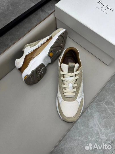 Кроссовки мужские Berluti замша текстиль бежевые